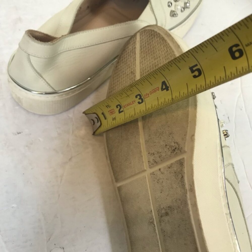Stuart Weitzman Pearl Embellished Leather SlipOn Platform Sneakers Shoe Slides 7 - Picture 15 of 16